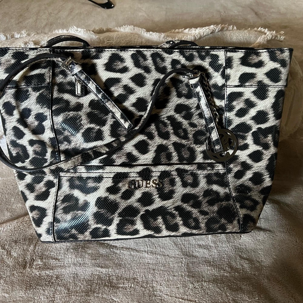 GUESS Black and White Leopard Tote
